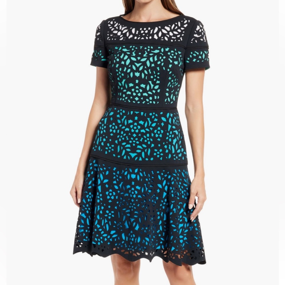 Shani Ombre Lace Fit & Flare Dress Blue and Black Size 12